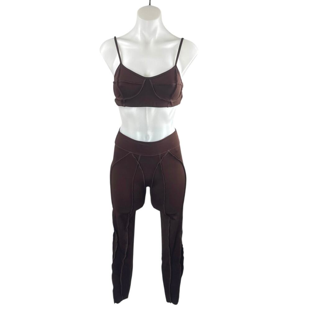 BTTRM Better Me Brown Contour Stitch Bralette Leggings Athletic 2-Piece Set M